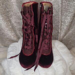 chelsea crew Burgundy Velvet Lace-Up Ankle Boots